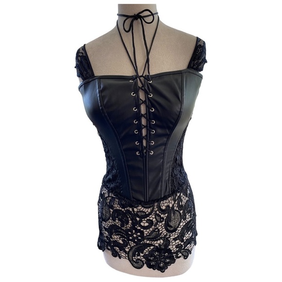 CORSET W/LACE DETAILING FULL ZIP BACK ADJUSTABLE STRAPS SZ LG - Picture 5 of 13
